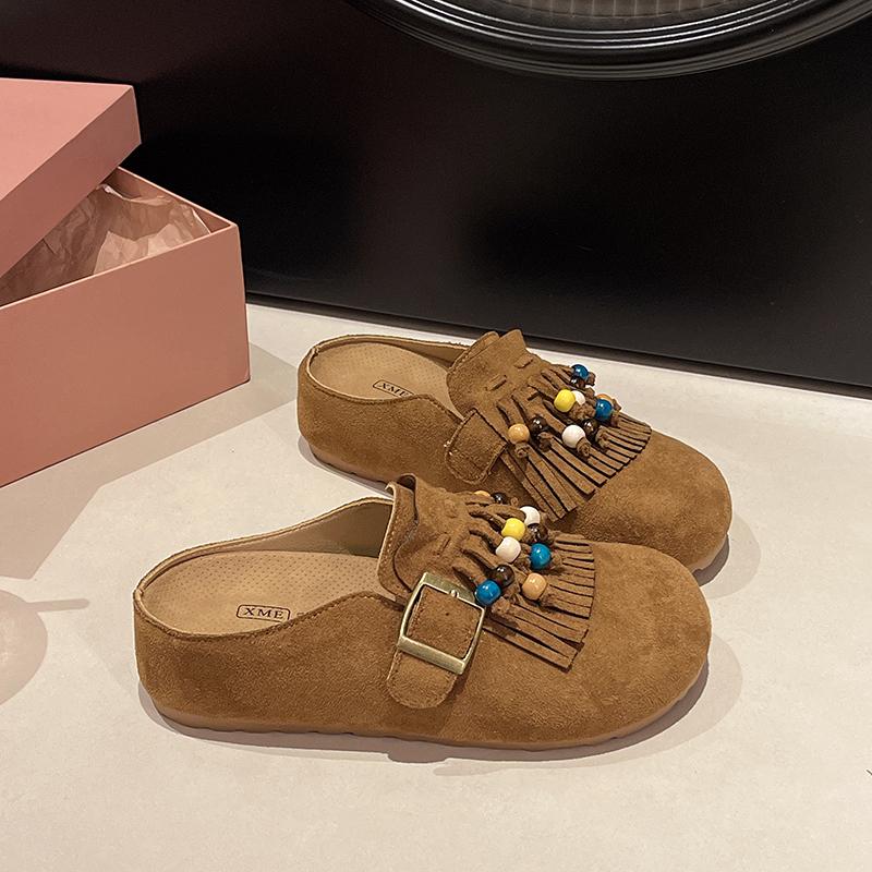 2025 Spring-autumn  Fashionable One-piece Thick-soled Height-increasing Half-heeled Shoes Women's Retro-style Headband Slippers