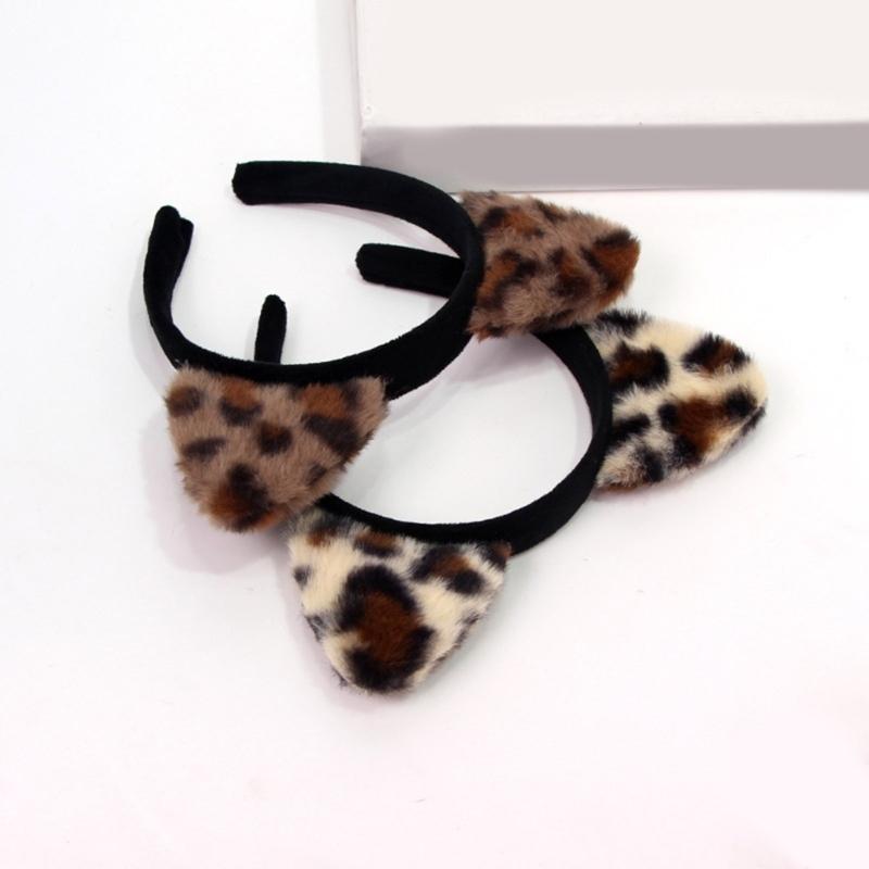 Leopard Pattern Cats Ear Hairhoop for Women Girl Cosplay Costume Hairband Halloween Theme Party Dressingup Headpiece