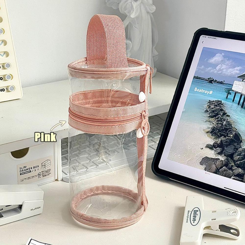 

PVC Pencil Case 2-in-1 Stationery Bag High Quality Pen Holder Pen Bag Students розовый