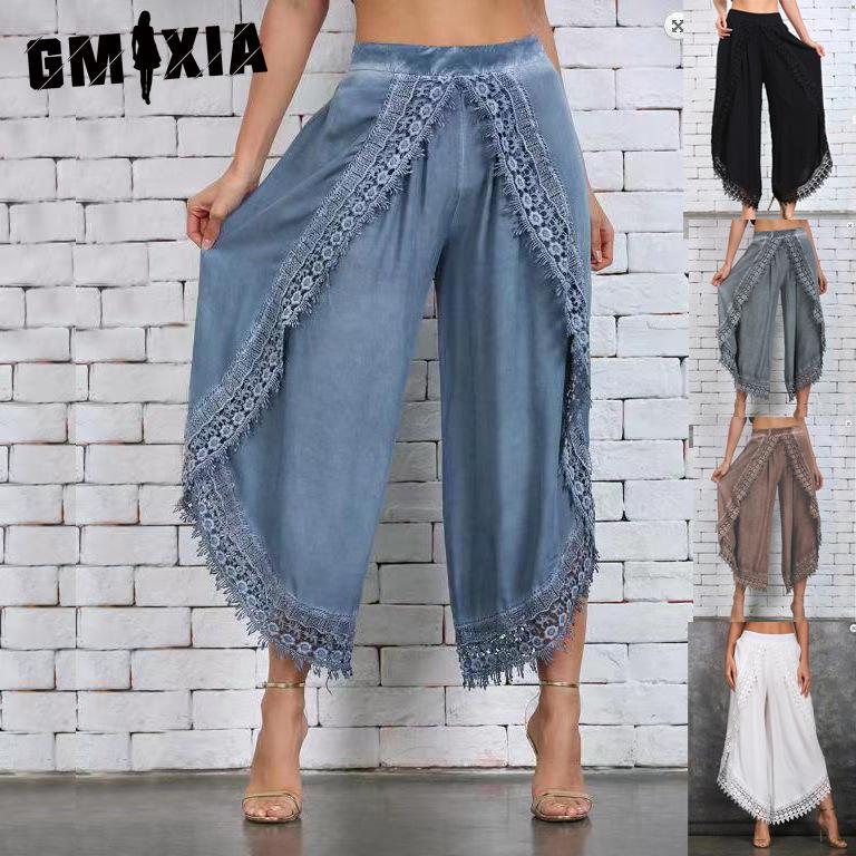 GMXIA Women's Fashion Casual Solid Color Print High Waist Trousers Pants & Capris
