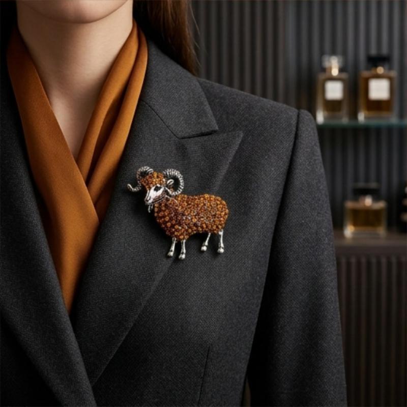 Unique Rhinestone Goat Brooch Scratch-resistant Alloy Animal Sheep Pin for Women Men Formal Wear Decoration Gift
