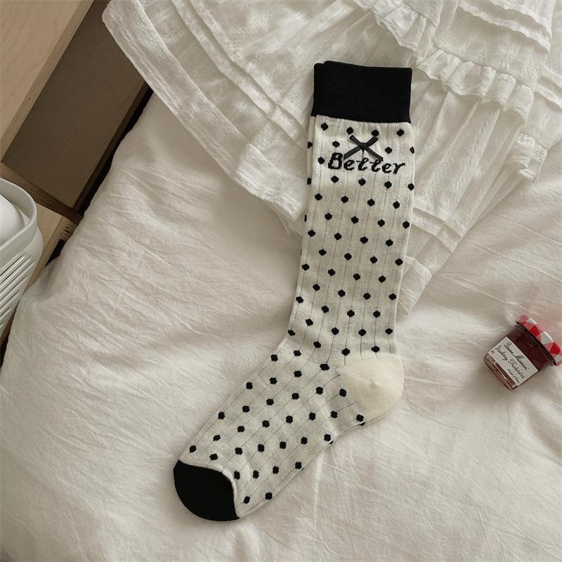 

Socks Thin Mid Tube Bow Polka Dot Sweet Lace White Lolita Calf Lolita Socks Lolita 35-38 yards чорний