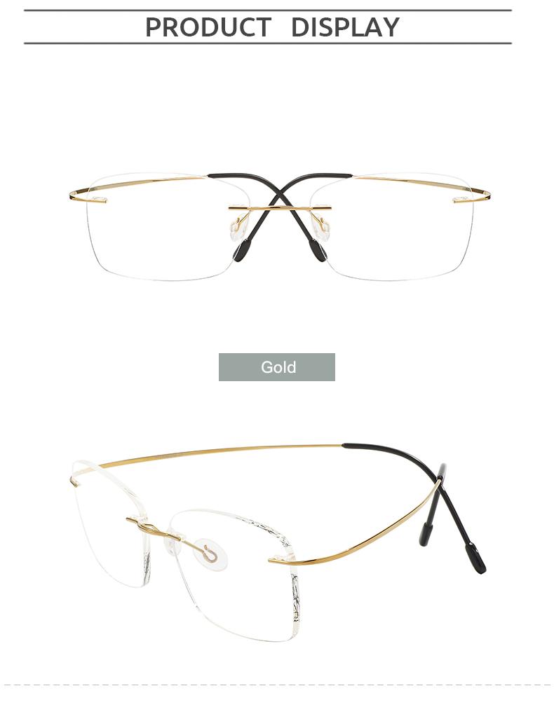 

Титановые большие размеры легкие прямоугольные мужские и женские цветные гибкие очки без оправы для близорукости с рецептурными линзами золотой