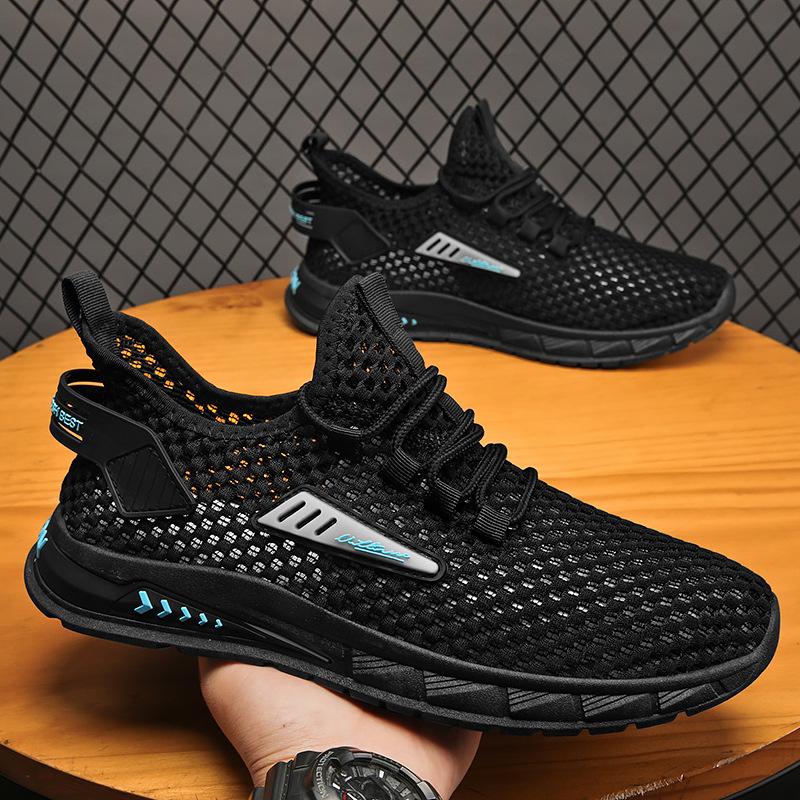 

Мужская обувь большого размера 2025 весна новая мода мягкая подошва амортизация повседневная обувь мужская полая дышащая дезодорирующая сетчатая обувь 39 чёрный