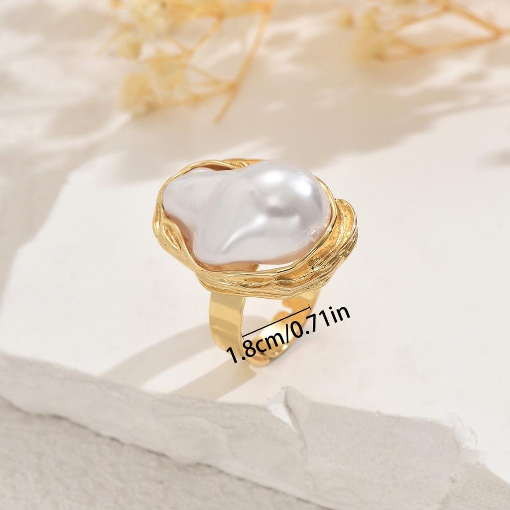 The 2025 New Geometric  Bestseller Women's Ring with Geometric Inlaid Irregular Pearl Design Open