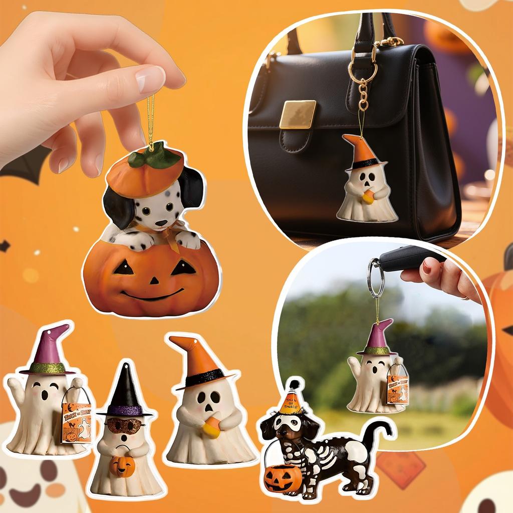 Halloween 2D Acrylic Pendant Pumpkin Ghosts Cartoon Cute Keychain Pendant
