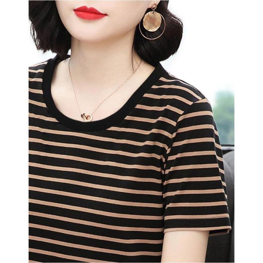 YYFS Dámská móda Ležérní Léto Jaro Halenky a košile s krátkým rukávem a výstřihem s pruhem