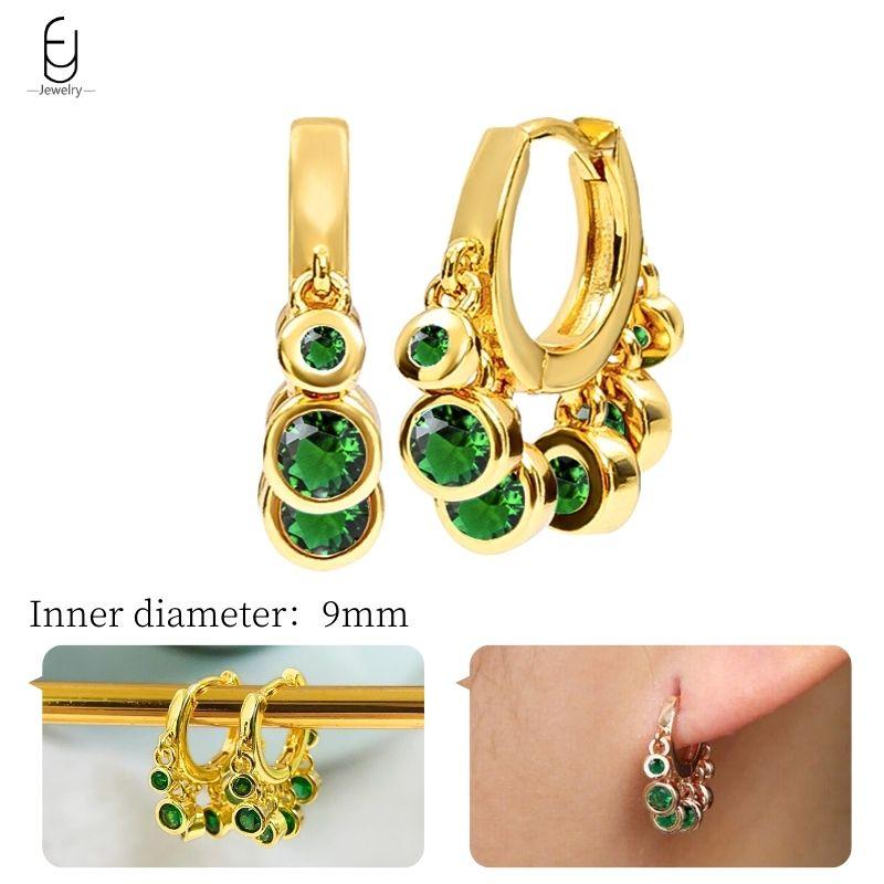 925 Silbernadel Grüne Zirkon Gold Ohrringe Herz Creolen für Damen Zarte Steckerohrringe Luxuriöser Schmuck Geschenke