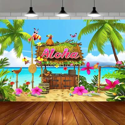 Hawaiian Beach Tropical Flower Surfing Banner Background, Children's Adult Birthday Party, Home Decoration Photography Backdrop