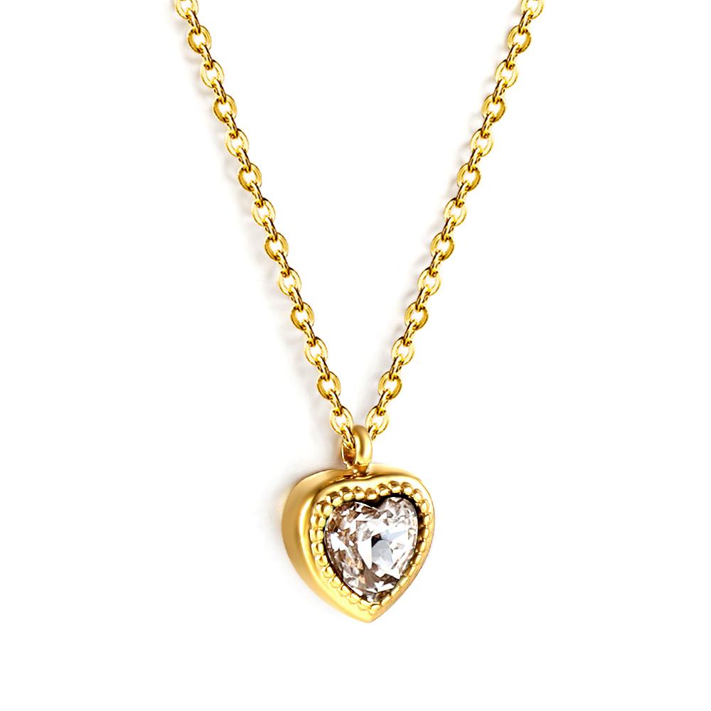

New1 PCS Stainless Steel White Heart Crystal Pendant Necklace 40+5cm Gold Necklace Women Luxury Jewelry O Chain Birthday Gift білий