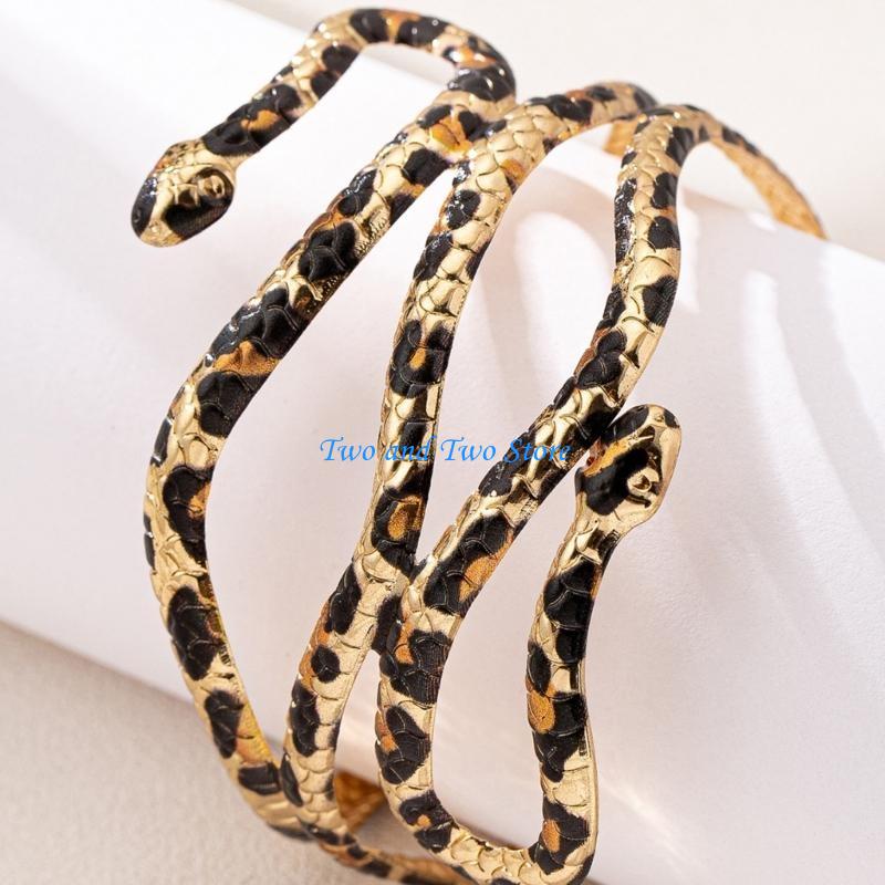 HX6F Eye Catching Leopard Print Snake Metal Bangle Wrist Accessory for Fashionistas CN