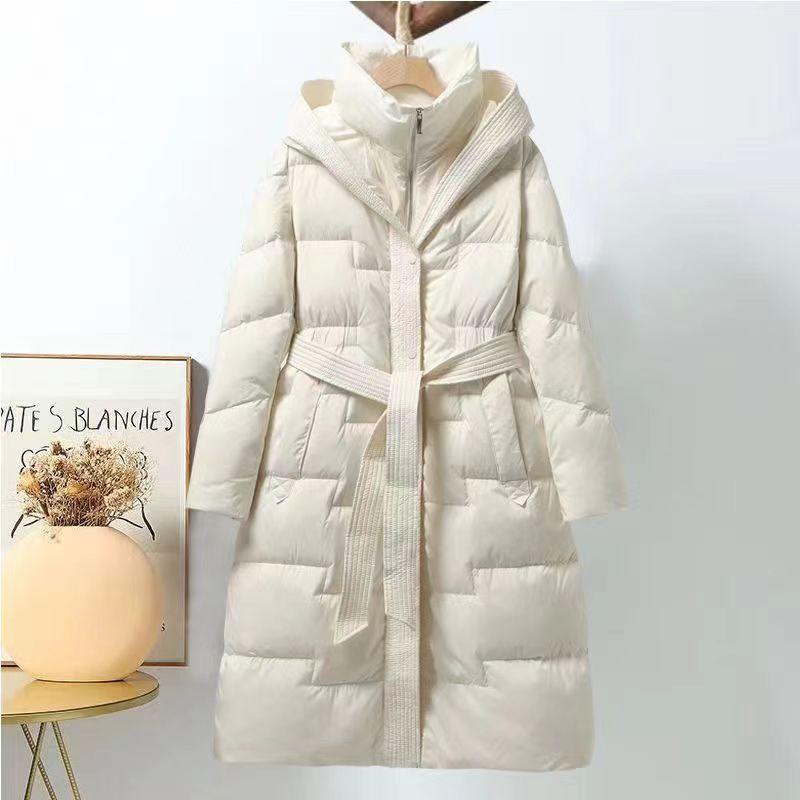 

Пуховик Новый Утиный пух До колена Утолщенный Талия С капюшоном Зимняя куртка Приталенный крой M