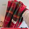 Red Tassel Plaid Scarf: Warm & Versatile Winter Shawl for Women