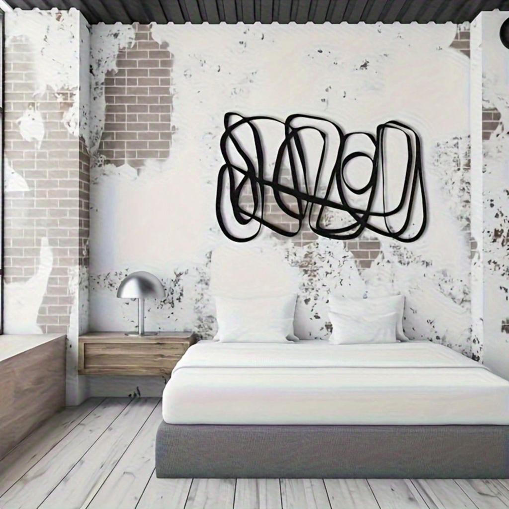 1 Modern Minimalist Metal Wall Art - Black Abstract Linear Design