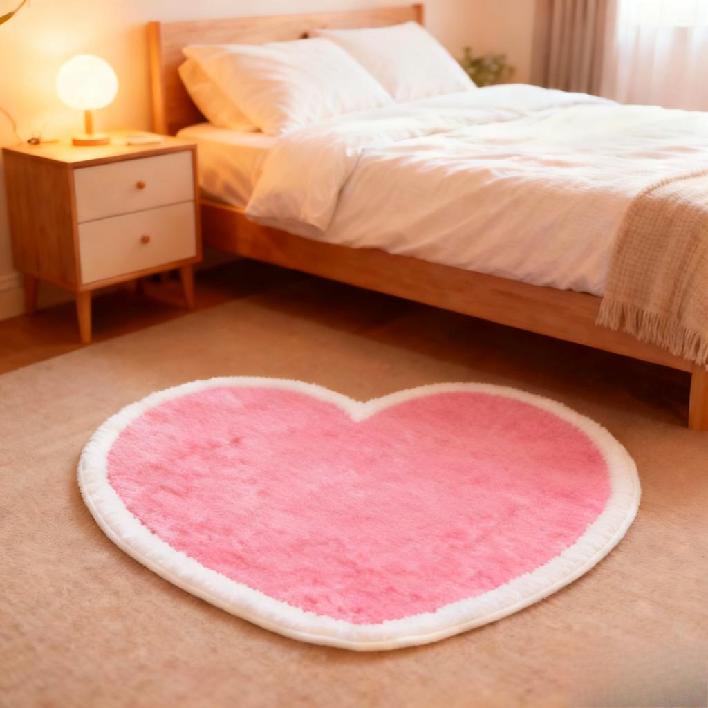 Dopamine Color Bedroom Decor Carpet Heart Shape Carpets for Living Room Thick Plush Bedside Floor Mat Fluffy Soft Cloakroom Rug
