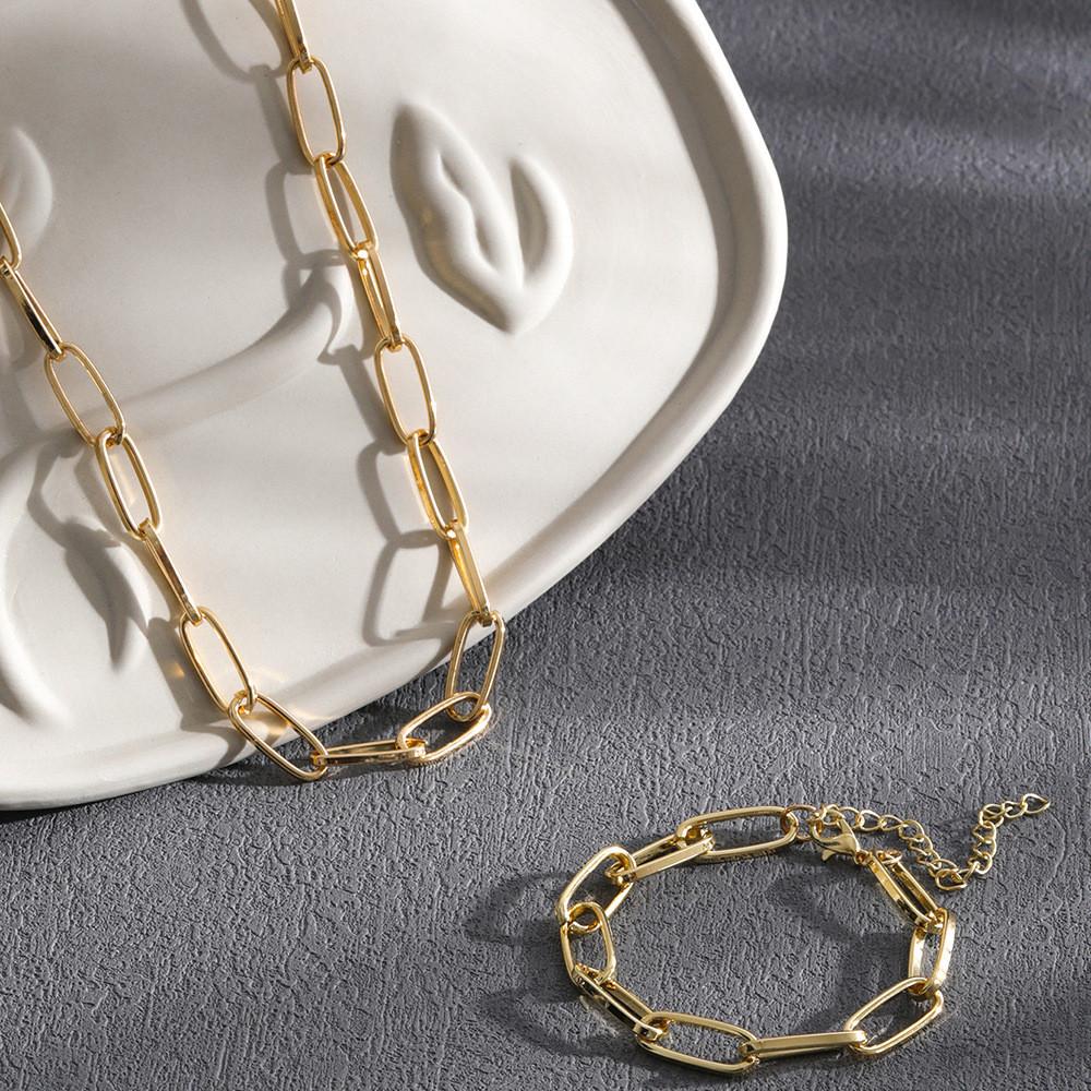 Trendy Geometric Gold Chain Necklace And Bracelet Set For Women Stylish Accessory