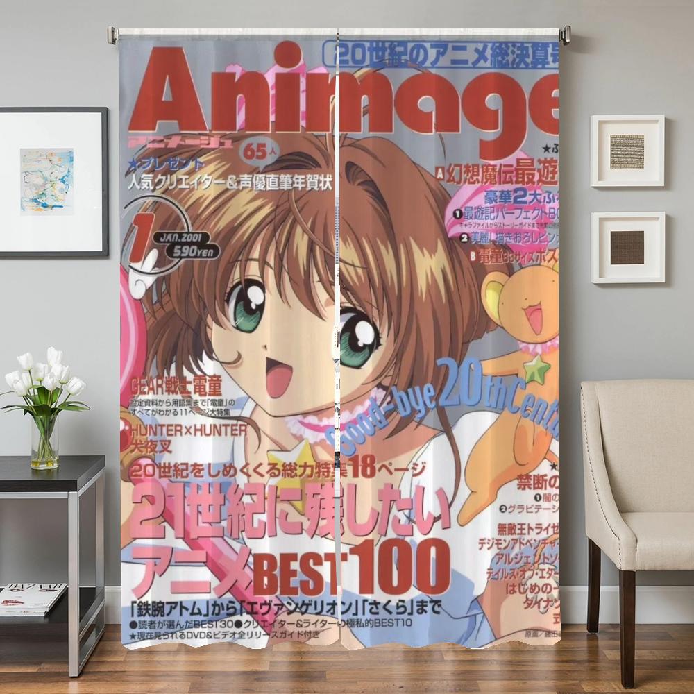 Kitchen Curtains for Living Room 2 Pieces Blackout Curtains Door Curtain C-cardcaptor S-sakura Bedroom Decoration Partition Home