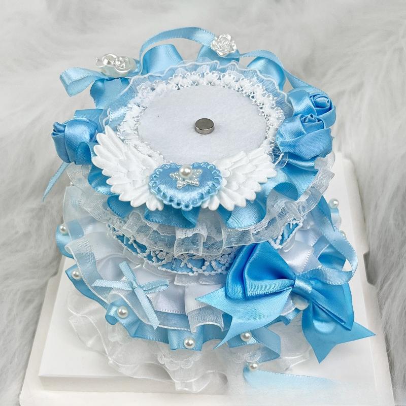 Cute Double-layer Small Cake Ornaments for Anime Badges Handmade Lace Birthday Cake Badge Holder Creative 58mm Badges Decor New