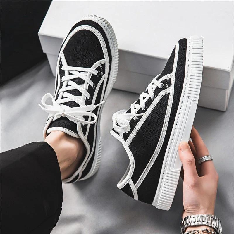 Fashion Sneakers Lace Up Breathable Canvas Office Men's Casual Shoes Chunky Hiking Leisure Legitimate Comfortable Non-leather Male Shoe