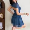 European and American style 2026 summer new women's clothing irregular perspective mesh lace splicing suspender dress women