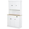 180cm Freestanding Kitchen Cabinet, Modern Storage Cupboard with Open Countertop, Drawer and 6 Doors, White
