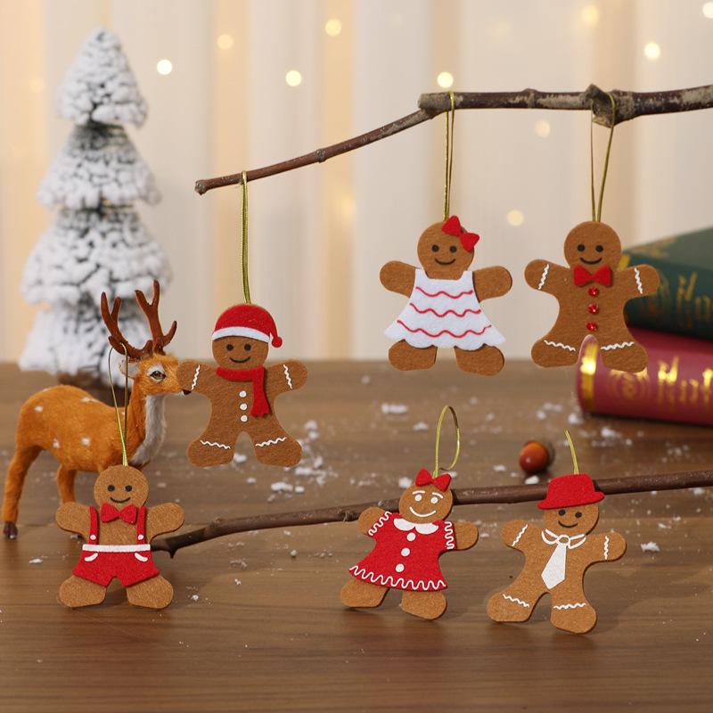 

A Set of 6 Christmas Tree Ornaments, Including Felt Fabric Cartoon Gingerbread Man Small Ornaments and Christmas Decorations Combination One
