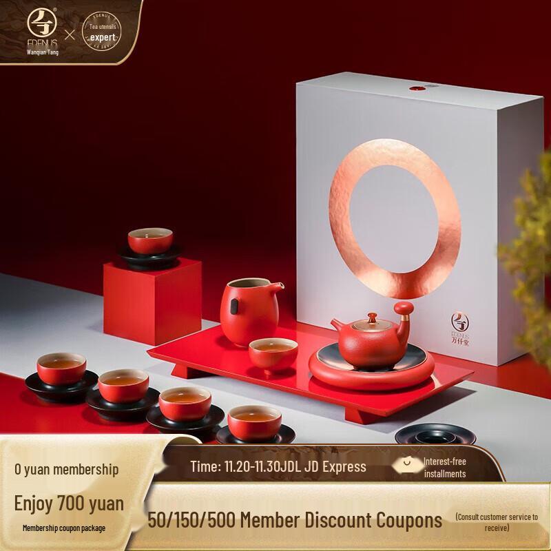 Edenus Chinese Red Ceramic Tea Set