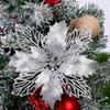 5pcs Christmas Flowers Glitter Fake Flowers Merry Christmas Tree Decorations For Home Gift Xmas Ornament Home Decor Supplies
