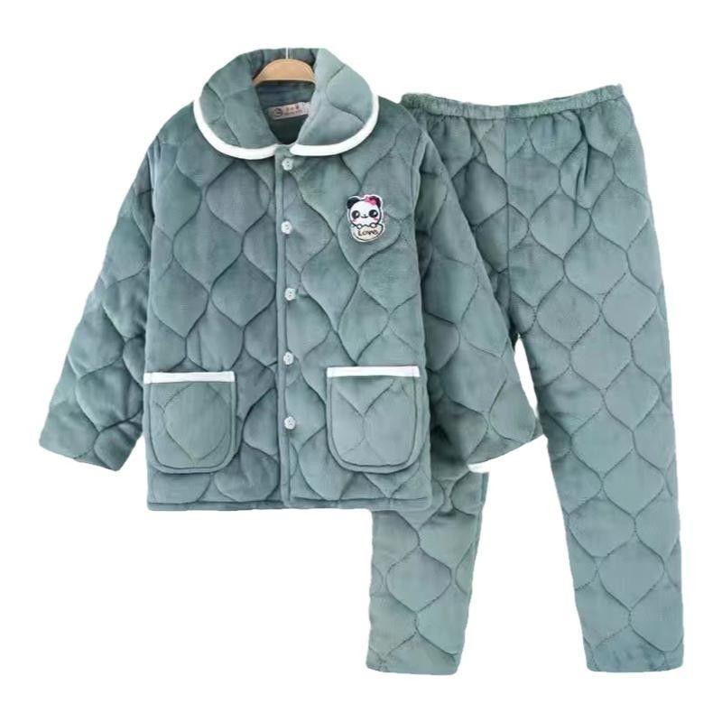 Thickened pajamas women's winter three-layer coral fleece padded cotton can be worn outside, plus sweet loungewear set