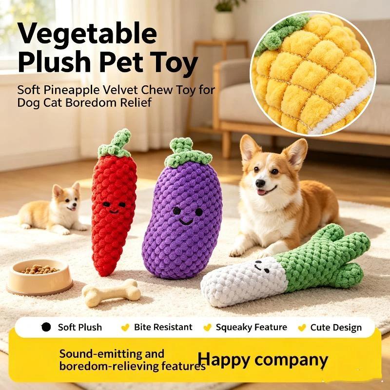 Cute Plush Vegetable Dog Toy Squeaky Broccoli Eggplant Chew Puppy Teething Interactive Play Toy