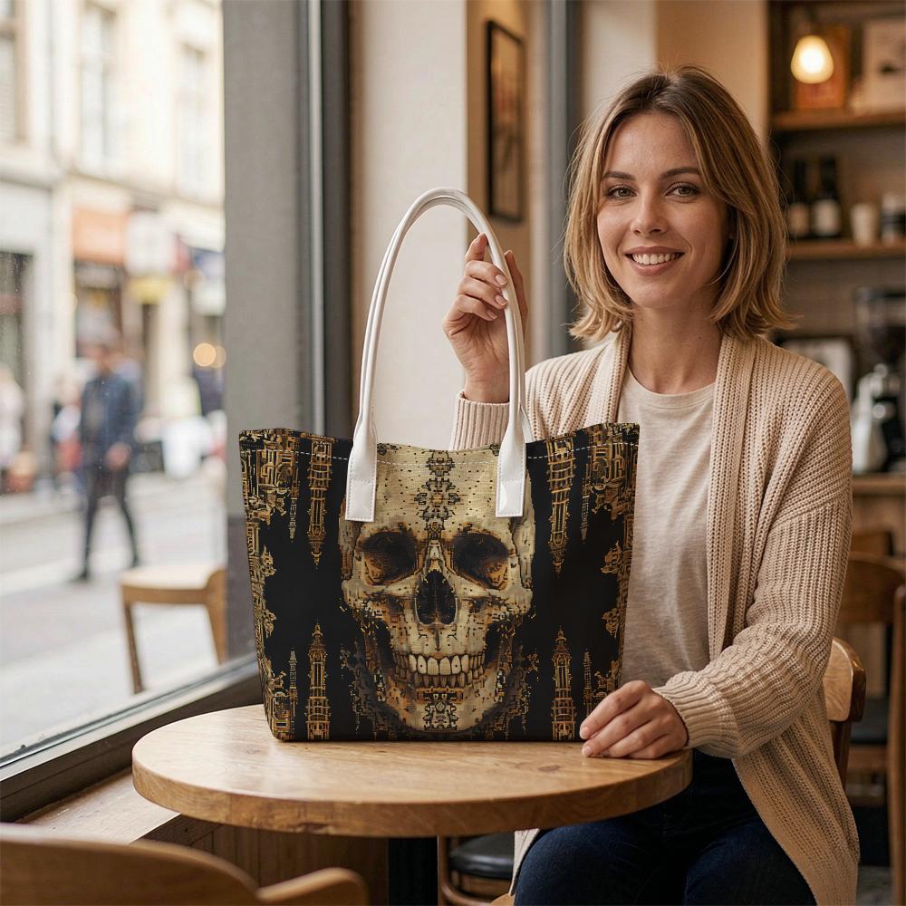 Gothic Skull Print Casual Tote Bag Fashion Daily Carry Shoulder Bag