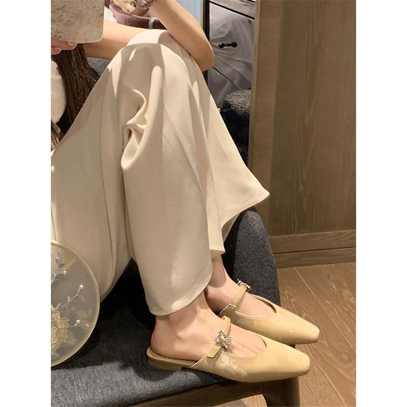 French word with bag head slippers 2025 summer new diamond buckle single shoes women's flat Muller half drag