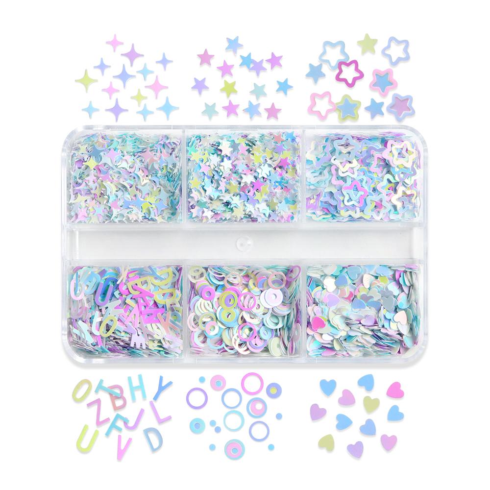 1 Box Mermaid Mixed Color Star Letters Love Heart Nail Art Sequin Decoration