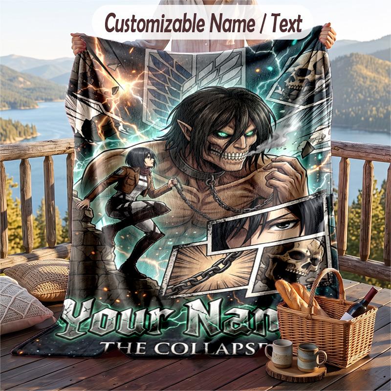 Personalized Flannel Throw Blanket,Attack On Titan Custom Printed Name, Cozy Plush Blanket For Home Use