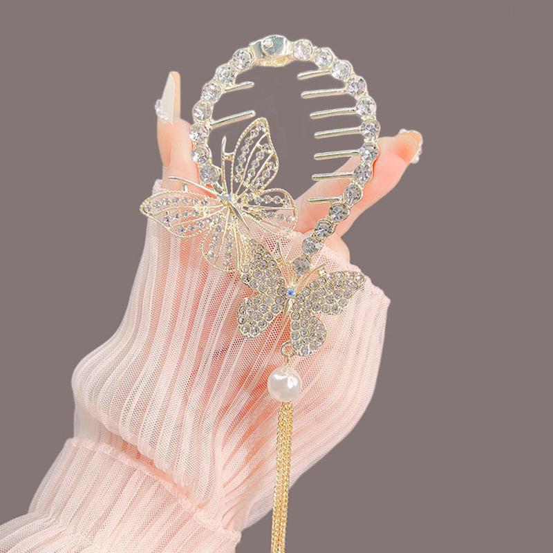 New Pearl Rhinestone Tassel Hanging Beads Hair Claws Ponytail Buckle Hair Clip Female Korean Elegant Hairpins Hair Accessories