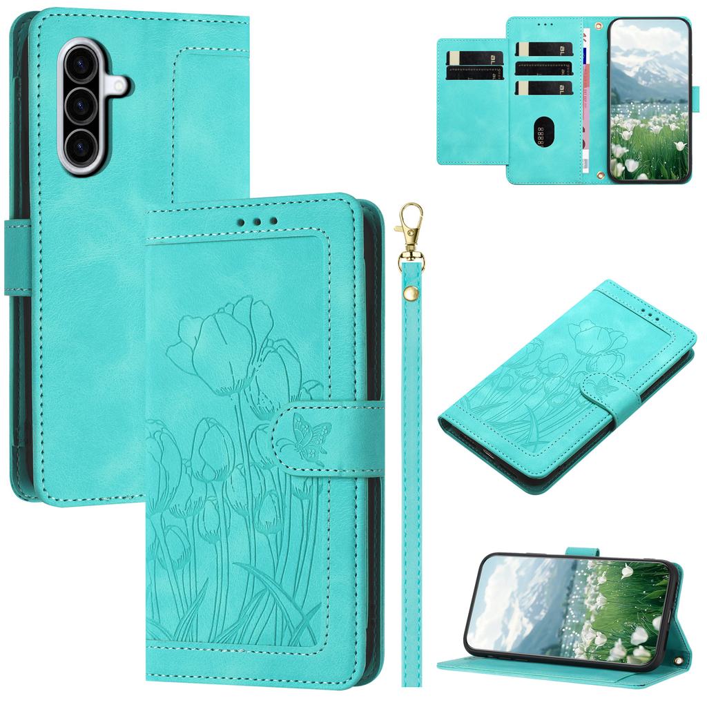 For Samsung Galaxy A37 5G Case Tulip Leather Phone Cover with 5 Card Slots Wallet