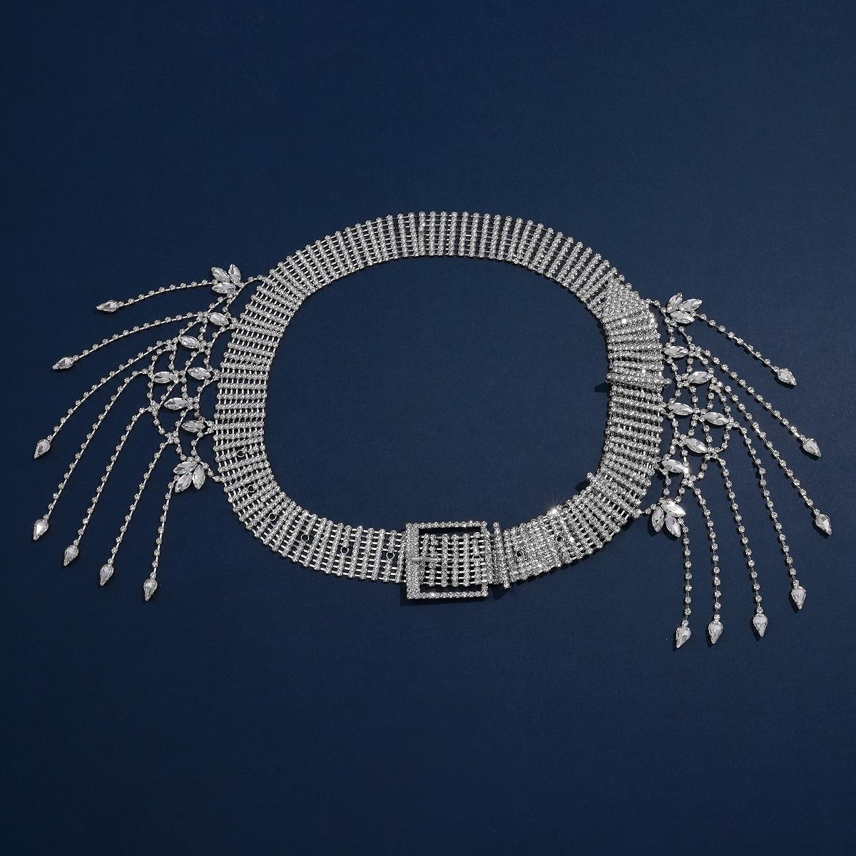 

Изысканный многорядный пояс-цепочка с кисточками из стразов для женщин серебряный