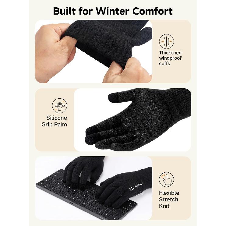 TRENDOUX Winter Gloves for Men Women - Upgraded Touch Screen Cold Weather Thermal Warm Knit Glove for Running Driving Hiking