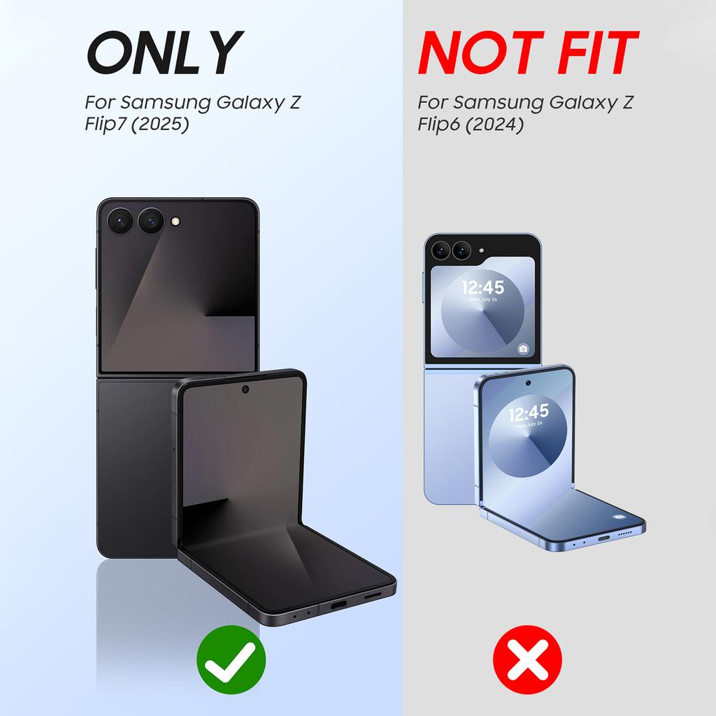 Protective Case with Hinge Protection Tempered Glass Screen Protector Slim PC Cover for Samsung Galaxy Z Flip 7-Black