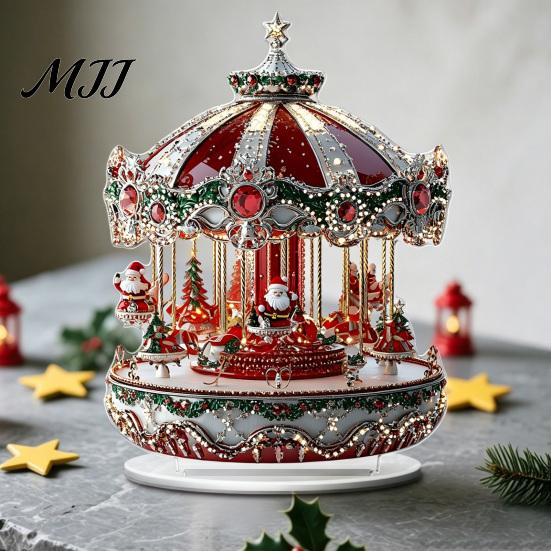 Ferris Wheel Display 2D Acrylic Christmas Tabletop Decoration, Festive Village Scene Ornament Playground Theme with Snowman & Trees, Holiday