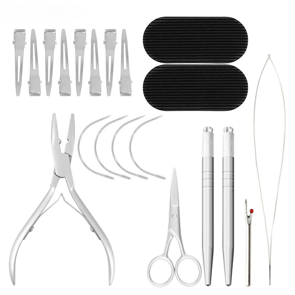 Weft Application Kits Hair Extension Pliers Kits with Pulling Loop Tool Weaving Thread Needle