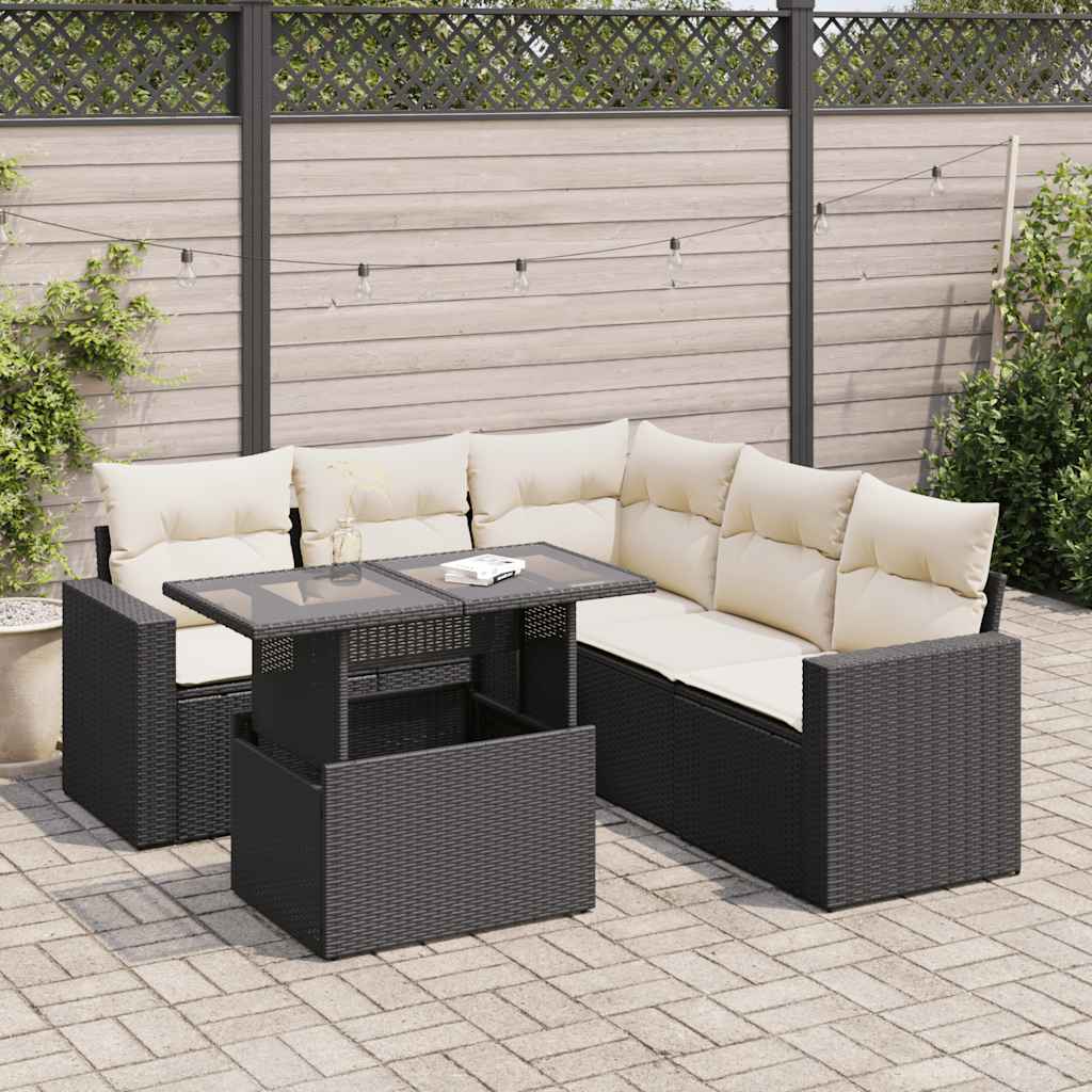 Vidaxl 6-Cz. Set di Mobili da Giardino con Cuscini, Polyrattan Nero