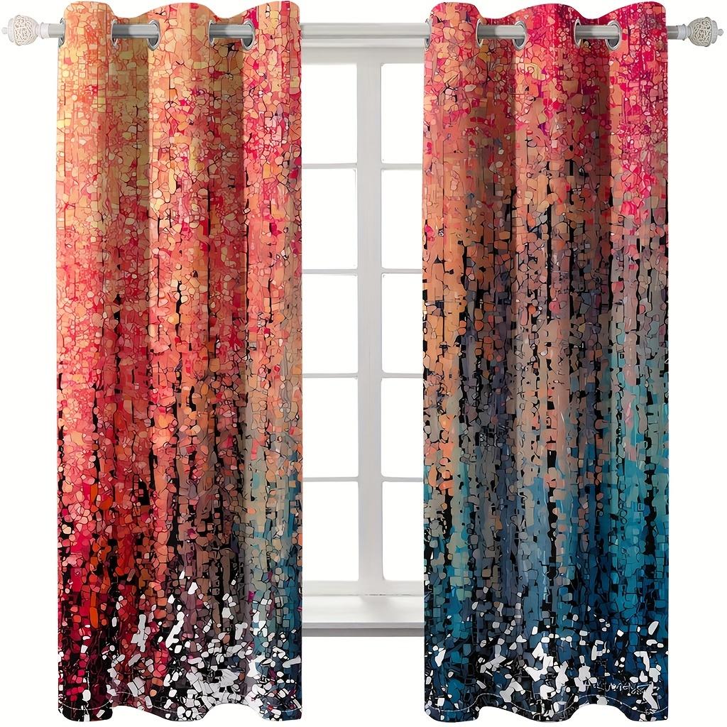 2pcs/set Abstract Crystal Color Art Digital Printed Curtain Grommet Top Living Room Curtain Blocking Curtain Translucent Curtain
