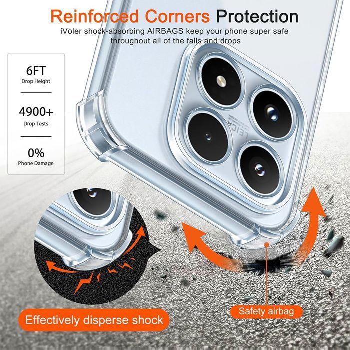 Shockproof Case for Xiaomi 17, Slim Silicone Reinforced Corners Transparent - 2 Tempered Glasses