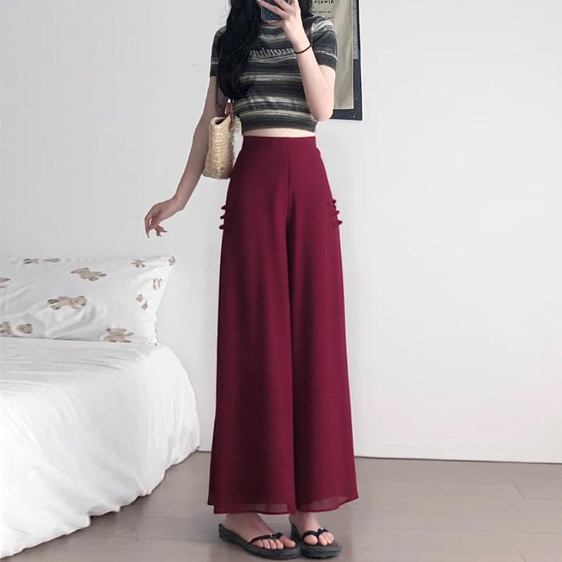 

G Split High-Waisted Chiffon Wide-Leg Skirt Pants - Women s Summer Cropped A-Line Loose Fit (2025) 5XL for 225-250 jin вино красного