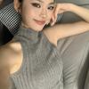 Korean Style Sleeveless Gray Turtleneck Elegant European-American Slim Knitted Top Summer Hot Girl Versatile Casual Slimming