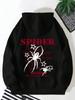 Long‑sleeve Drawstring Hoodie Sweatshirt with Unique Spider Web Back Artwork for Guys Street Look and Daily Casual Occasions