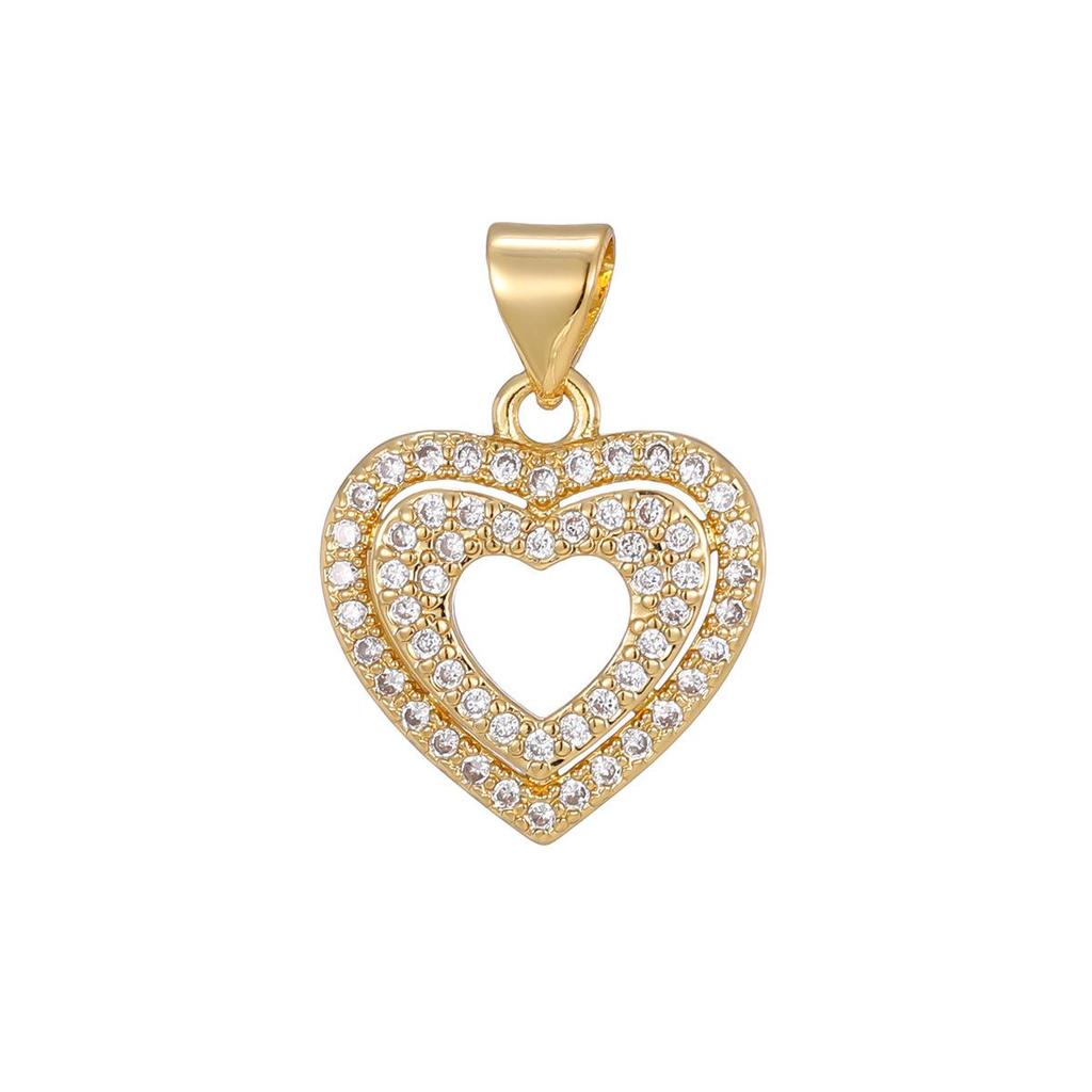 Copper-Plated 18K Gold Diamond Heart Pendant for DIY Bracelets and Necklaces