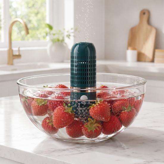 Pulitore Portatile per Frutta e Verdura, Purificatore Alimentare Impermeabile USB, Generatore di Ioni Idrossilici, Dispositivo per Lavare le Erbe Senza Strofinare, Gadget da Cucina Portatile