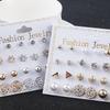12 Pairs/Set Women's Pearl Flower Crystal Mix Design Studs Earrings Girls Elegant Gold Heart Ear Jewelry Gift Aretes De